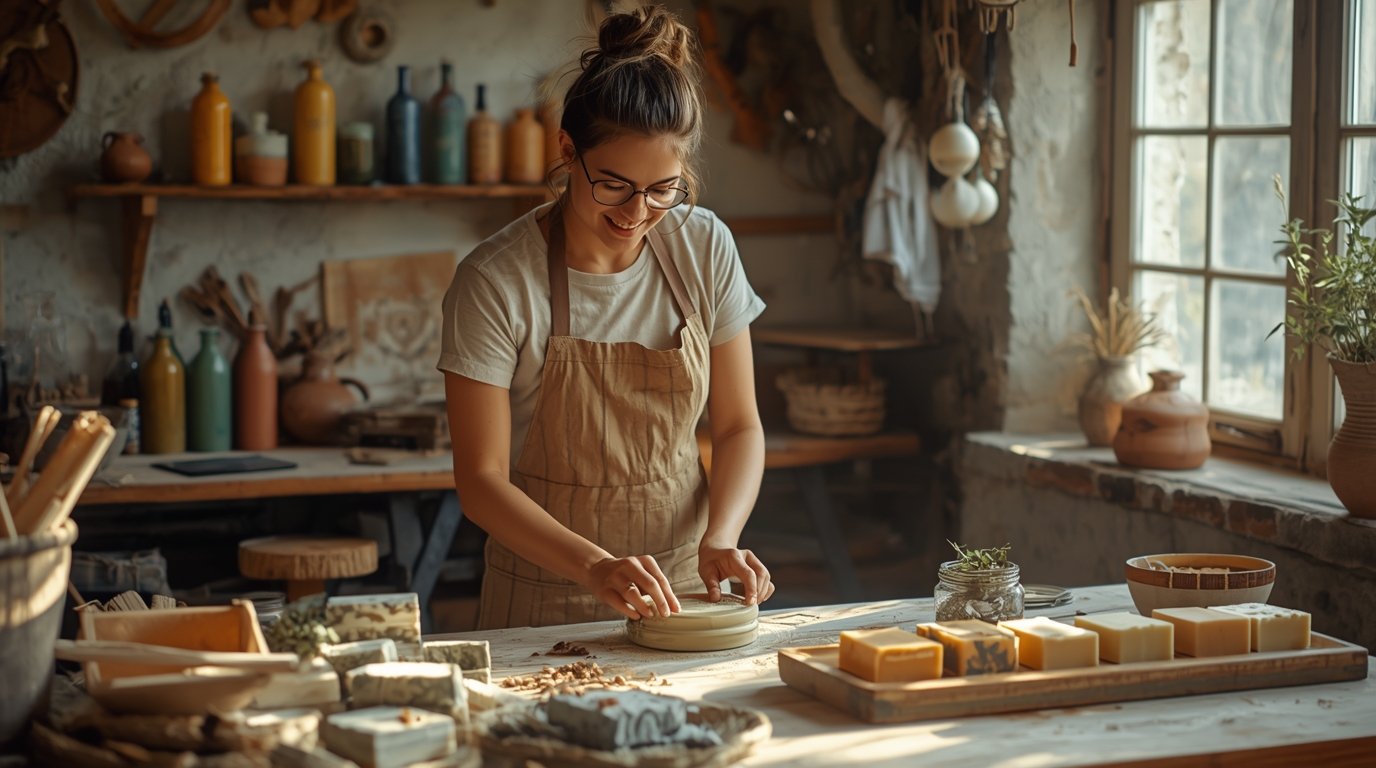 Artisan creating handmade soap in their workshop